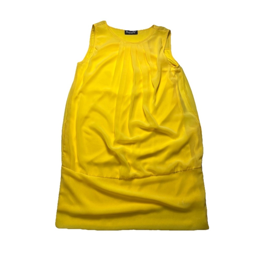 Basically‎ Me Yellow Shift Dress Women Small Pleated 60s Mod Retro Sleeveless